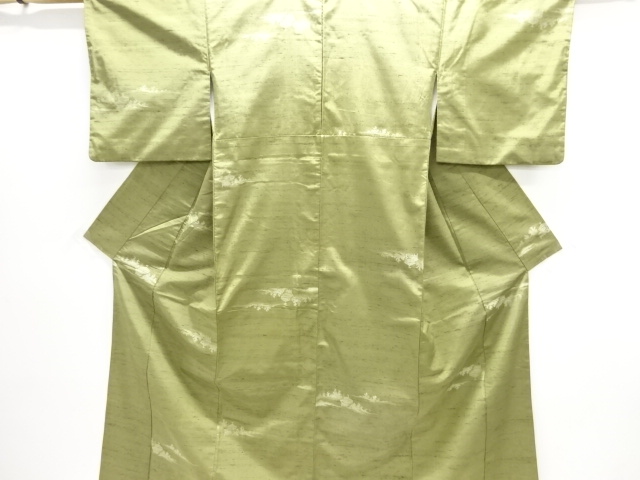 JAPANESE KIMONO / ANTIQUE KIMONO / SILK / FUSHI TSUMUGI / WOVEN SCENERY OF TEMPLE